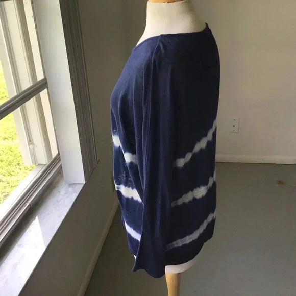 Velvet Amber 100% linen slub navy tie dye dolman long sleeve top Size S - Picture 4 of 9